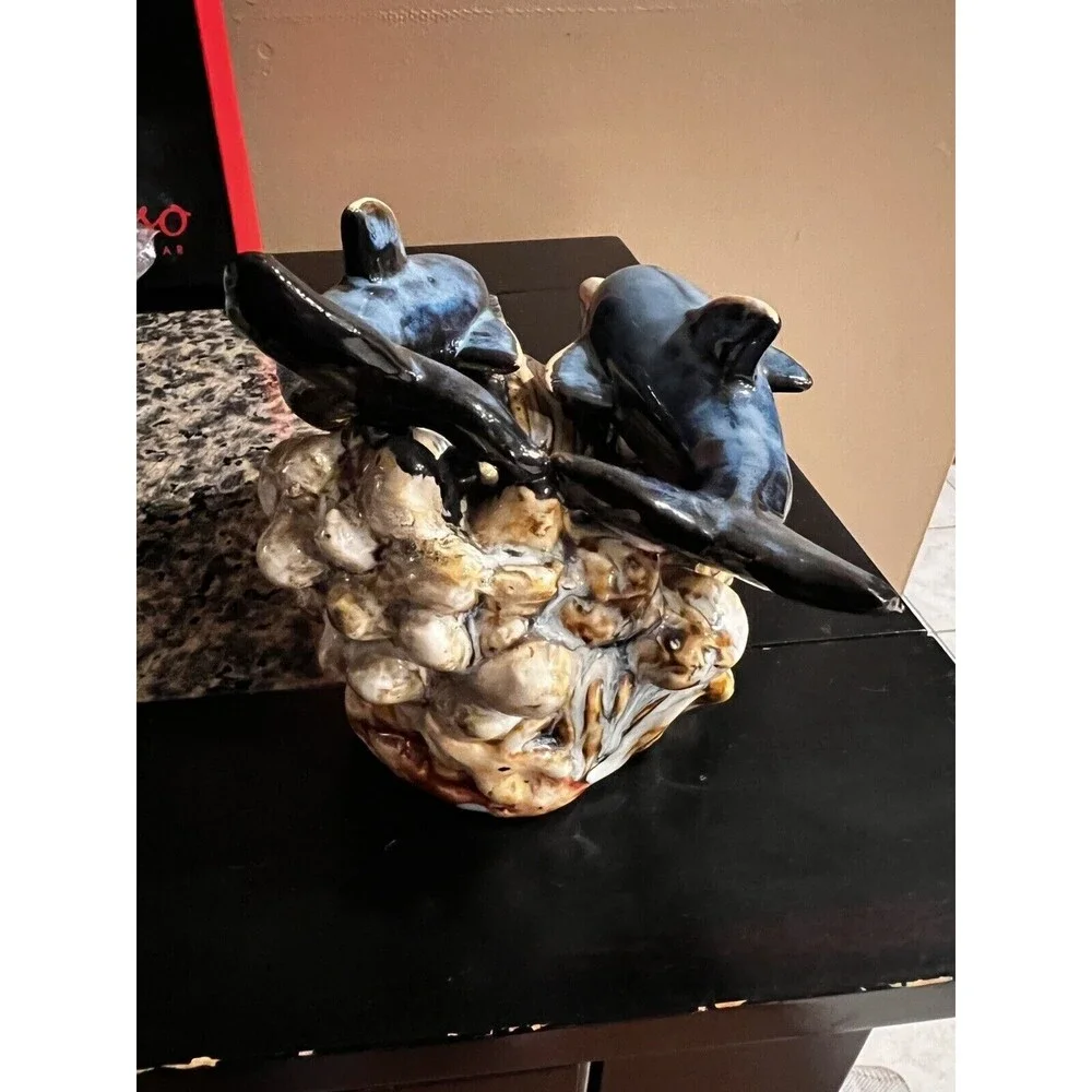 Dolphin On A Wave Ceramic Drip Glaze Vintage Ocean sea life Nautical Pottery Art